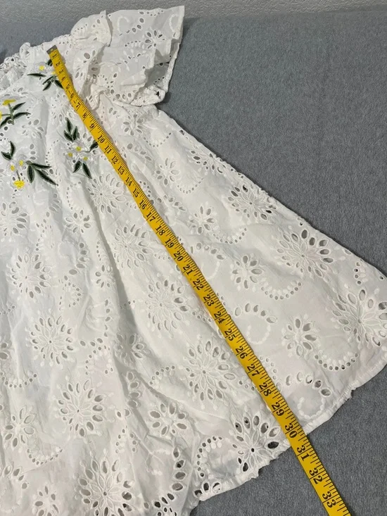 Cottagecore Fairy White Ruffle Mini Dress Large Embroidered Eyelet Kawaii - Picture 3 of 11